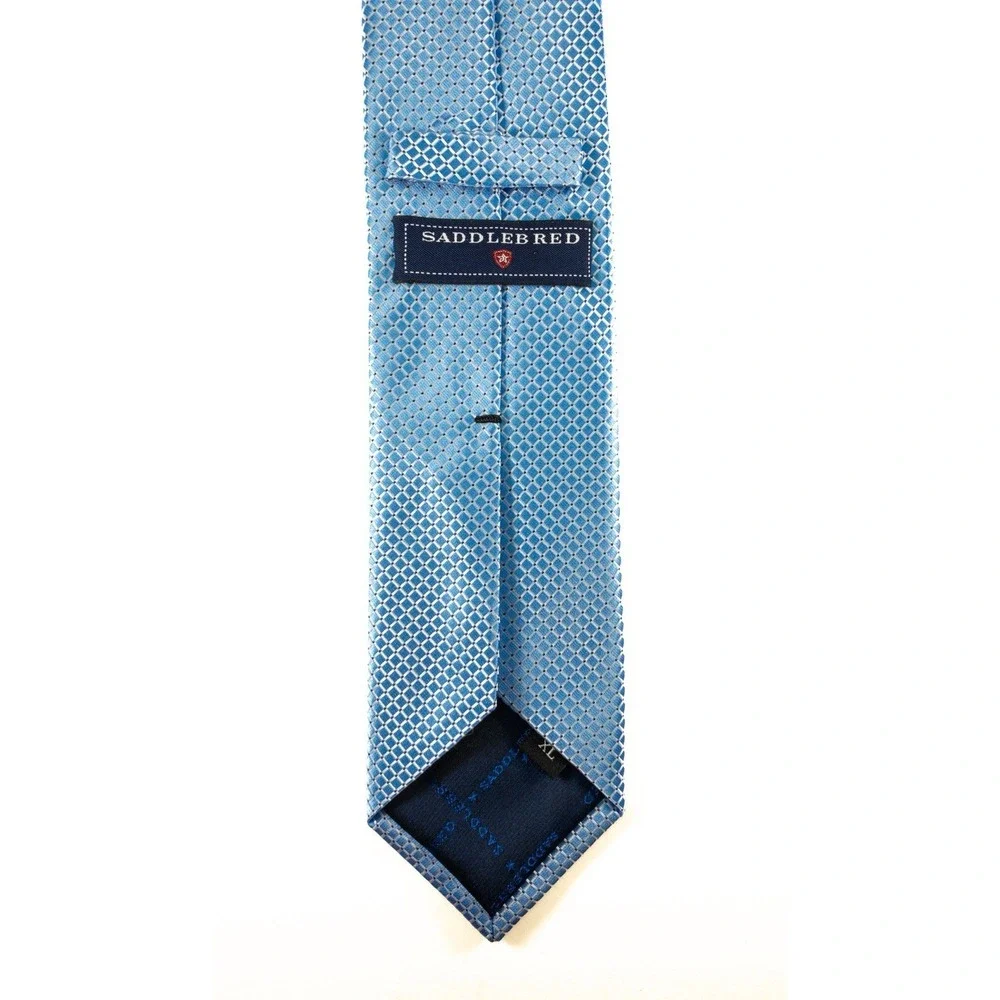 Saddlebred Slim  Silk Blend Tie, Micro Motif Woven Geometric Diamond,  Aqua, XL